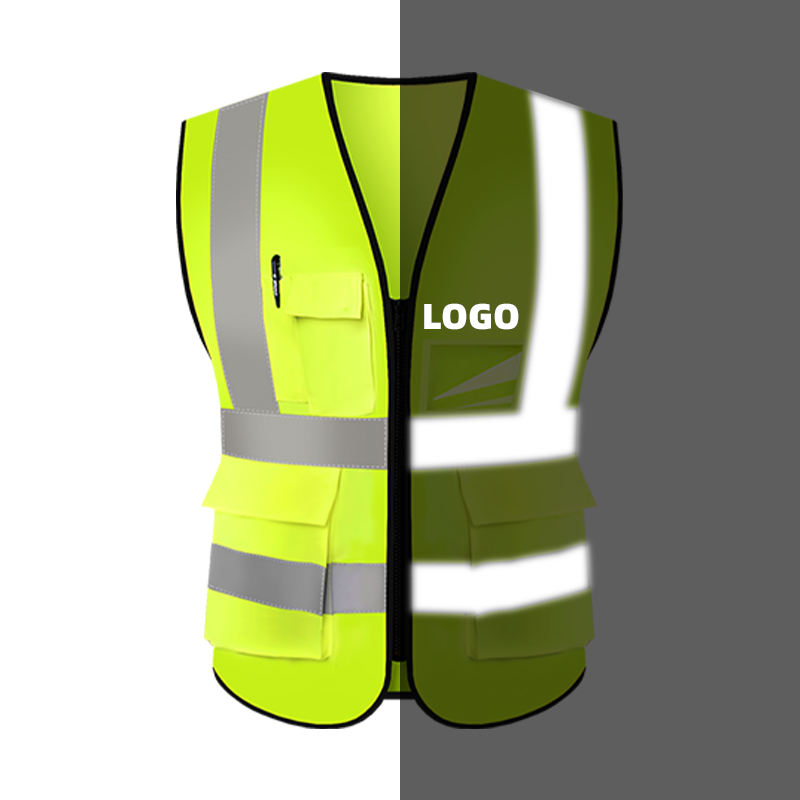 Hestic Sports Wear Customized Black Reflective Safety Vest Company Logo With Pockets Custom Color Fluorescent Visibility Work Class 2 Safety Vest